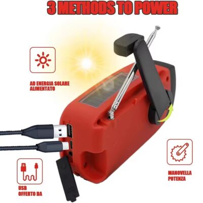 Noodradio op zonne-energie met zaklamp en telefoonoplader - Afbeelding 4