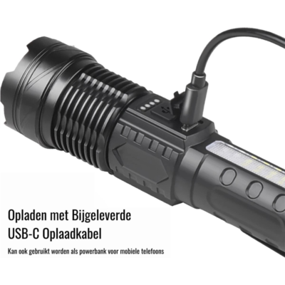 Krachtige Oplaadbare LED Zaklamp met Zijlicht - Afbeelding 2